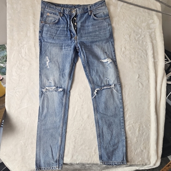 Sandro Jeans 32 Women’s designer denim distressed button fly blue - Picture 1 of 15